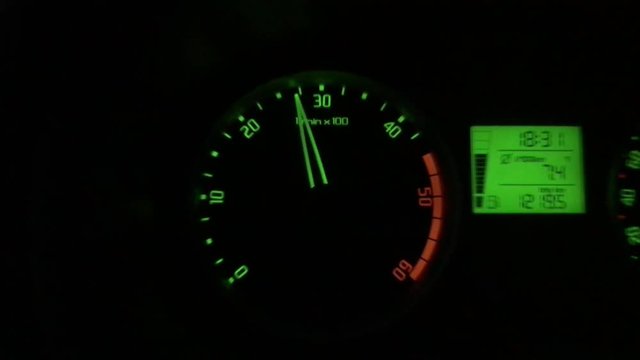 speedometer, cyclometer, tachometer sports car. Car instrument panel, showing rpm and high speed acceleration. 4K.