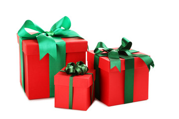 Gift boxes with ribbon isolated on a white