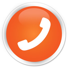 Phone icon orange glossy round button