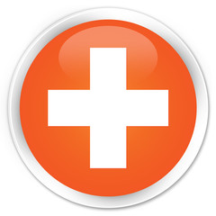 Plus icon orange glossy round button
