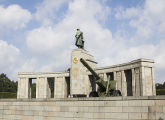  Architectural detail of the Soviet War Memorial in Treptower Park in central Berlin. Russian tank of the WWII