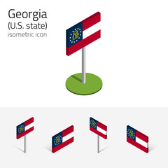 Flag of Georgia (State of Georgia, USA), vector set of isometric flat icons, 3D style, different views. Editable design element for banner, website, presentation, infographic, poster, map. Eps 10