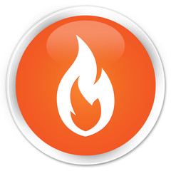 Fire flame icon orange glossy round button