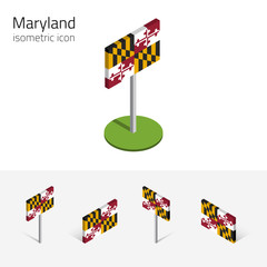 Flag of Maryland (State of Maryland, USA), vector set of isometric flat icons, 3D style, different views. Editable design element for banner, website, presentation, infographic, map, collage. Eps 10