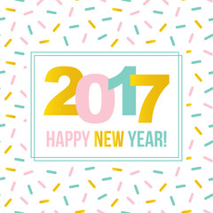 Happy New Year 2017 colorful minimalistic greeting card on cute confetti background.