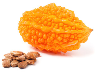 yellow bitter melon or momordica isolated on white background