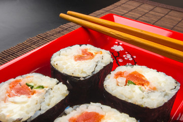 still life - set the rolls on a red plate