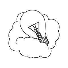 bulb light icon over cloud shape icon and white background. vector illustration