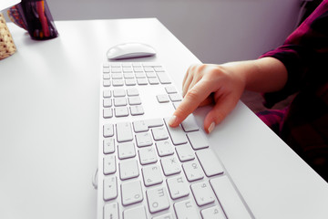 Hands of an office woman typing