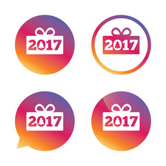 Happy new year 2017 sign icon. Christmas gift.