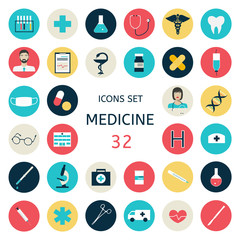 Set icons medical tools and healthcare equipment, science research and health treatment service.