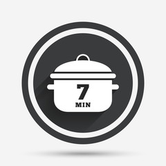 Boil 7 minutes. Cooking pan sign icon. Stew food.