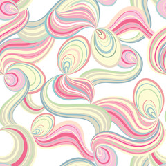 Abstract white wavy ribbon stripe seamless pattern. Swirl chaotic motion background