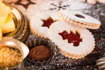 Christmas homemade cookies on wooden table