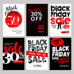 Set of mobile sale banners. Black Friday sale banners. Vector illustrations of online shopping website and mobile website banners, posters, newsletter designs, ads, coupons, social media banners.