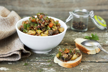 Vegetable caviar with baguette