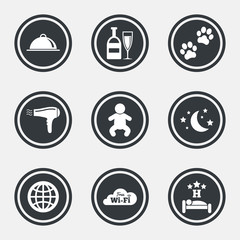 Hotel, apartment service icons. Restaurant sign.