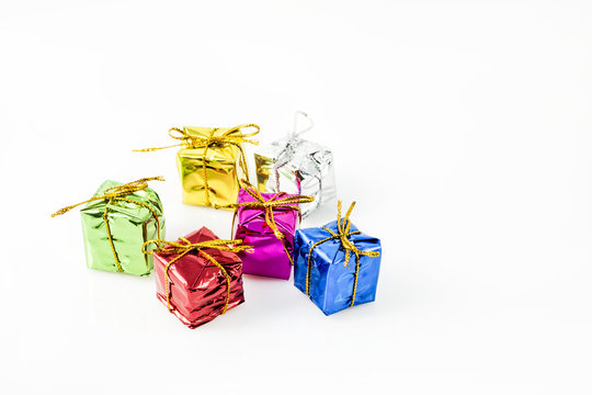 mini gifts on white background