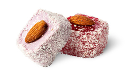 Two pieces of Turkish Delight with almonds