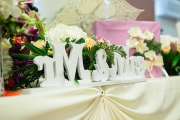 Wedding flower arrangement on the table