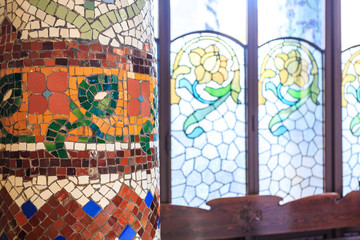 Mosaic and stained glass, Palau de la Musica, Barcelona, Spain