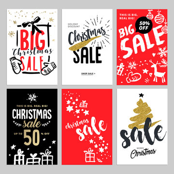 Set of Christmas and New Year mobile sale banners. Vector illustrations of online shopping website and mobile website banners, posters, newsletter designs, ads, coupons, social media banners.