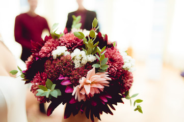 Big wedding bouquet before ceremony. 
