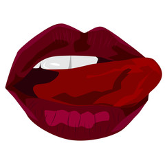 Obraz premium Red sexy lips. Vector illustration. Open mouth with tongue