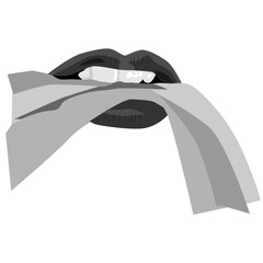 Black and white sexy lips. Vector illustration. The tape in the mouth