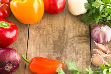 Healthy eating. Fresh vegetables on old wooden surface