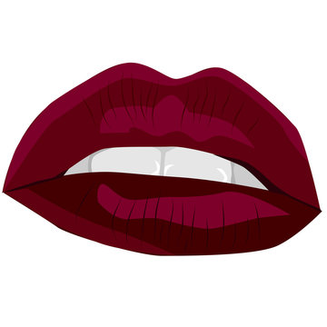Red sexy lips. Vector illustration. The mouth is half open and visible teeth