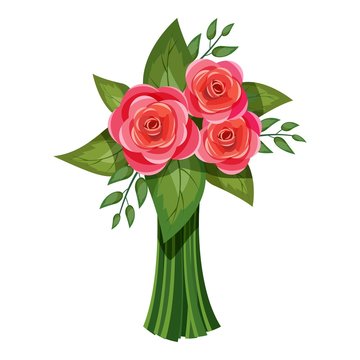 Pink roses bouquet icon. Isometric 3d illustration of pink roses bouquet vector icon for web
