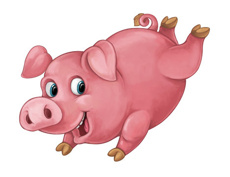 Cartoon happy pig is jumping running smiling and looking - artistic style - isolated - illustration for children