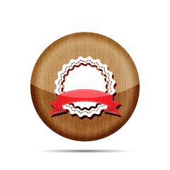 wooden badge with red ribbon icon - vector illustration