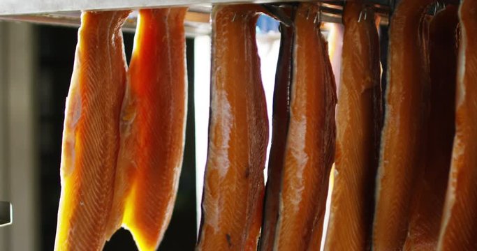 industrial production of smoked salmon ready to be exported abroad from the unmistakable smell