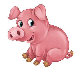 Fototapeta premium Cartoon happy pig is smiling looking and smiling - artistic style - isolated - illustration for children