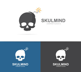 Vector logo combination of a skull and bomb. Explosion and dead logo. Skull and bomb symbol or icon. Unique danger and destruction logo design template. Creative bomb head logo.