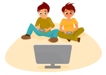 boys playing video games.