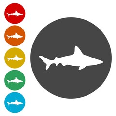 Silhouette, Swimming Shark icon set 