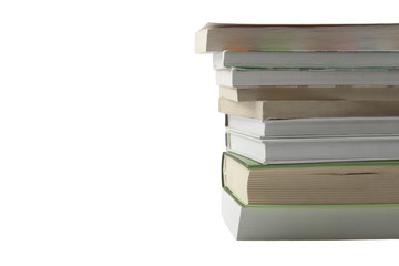 Stack of books on white background