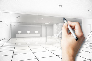 Hand drawing business interior