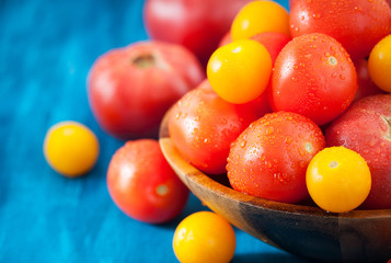 Fresh ripe red and yellow tomatoes