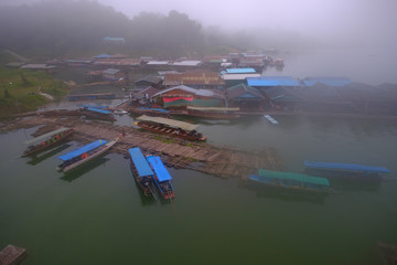 Top view the boat with fog, The view on the bridge 