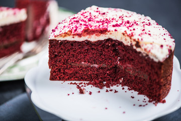 Red velvet sponge cake cut