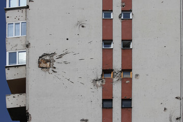 Shelled apartment block in Sarajevo