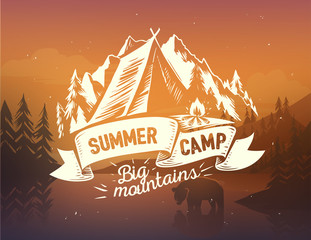 Summer camp typography design on vector background