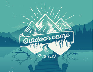 Outdoor camp typography design on vector valley