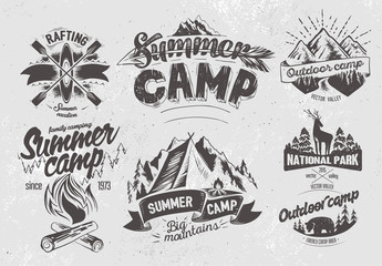 Set outdoor camp typography design label