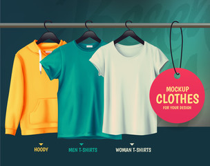 Mockup clothes for your design.Hoody. Men t-shirts. Woman t-shir
