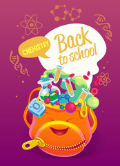Fototapeta premium Colorful backpack with school subjects. Poster Design in Colorfu